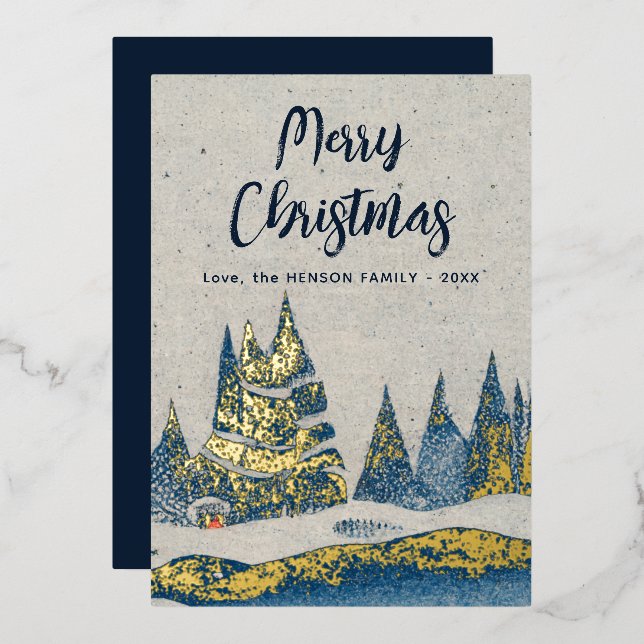 Winter Landscape Forest Navy Blue Gold (Front/Back)