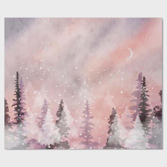 Winter Landscape Greenpine Forest Wrapping Paper (Flat)