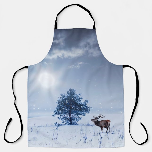 Winter landscape in blue colour. Lonely tree and w Apron (Front)