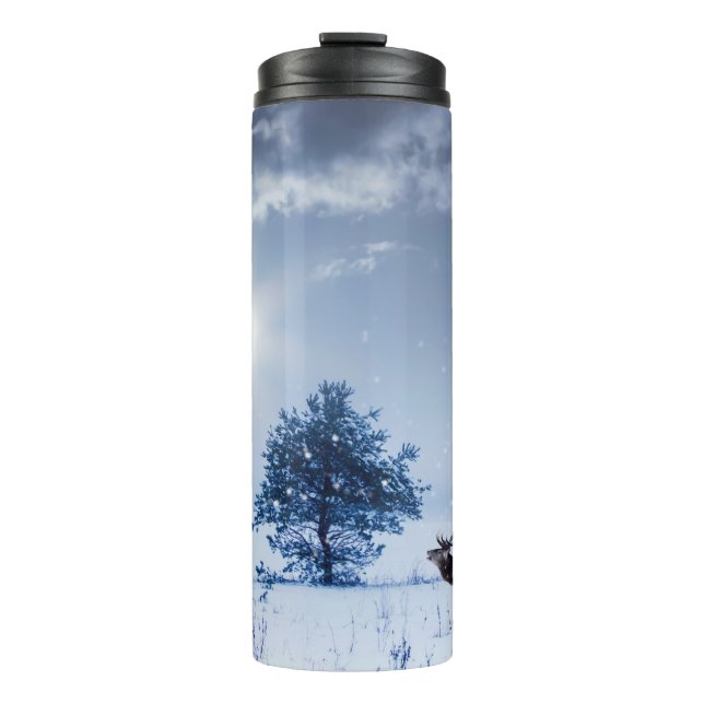 Winter landscape in blue colour. Lonely tree and w Thermal Tumbler (Front)
