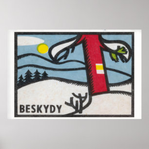 Winter Landscape Matchbox Art Print, Czech Vintage Poster