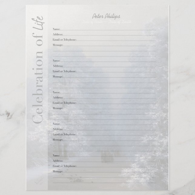 Winter Landscape Memorial Book Filler Page (Front)