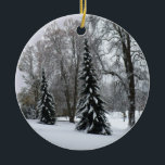 Winter Landscape Ornament Snow Trees Decorations<br><div class="desc">Winter Wonderland Ornaments Holiday Snow Covered Trees Classic Decorations Beautiful Peace Joy Christmas Gifts Hanukkah Neutral Holiday Decorations Keepsakes & Gifts for Friend Family Men Women Kids Home & Office Original Stylish Nondenominational Holiday Art Decorations Holiday Greetings Christmas / Hanukkah Cards & Nonsecular Holiday Gifts Design by Kim Hunter. See...</div>