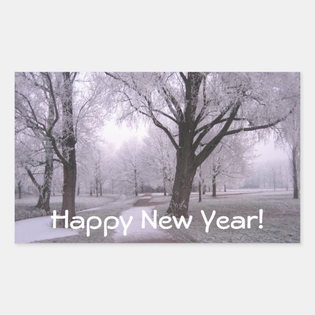 Winter landscape rectangular sticker (Front)