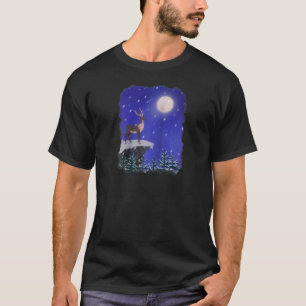 Winter Landscape Reindeer Moon and Starry Sky Ragl T-Shirt