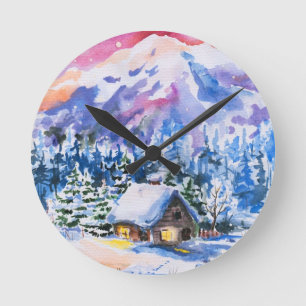 Winter landscape round clock