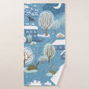 Winter landscape seamless pattern bath towel