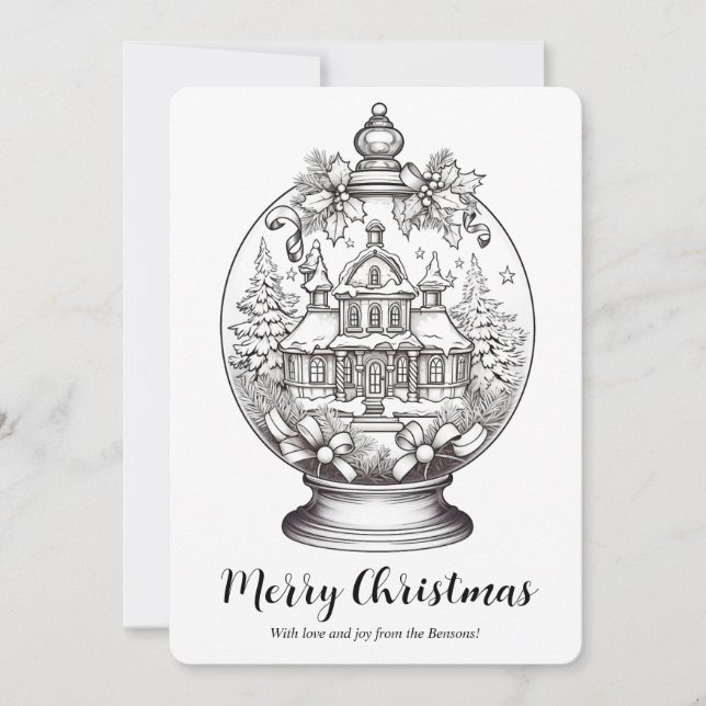 Winter Landscape Snow Globe Christmas Art Colourin Holiday Card (Front)