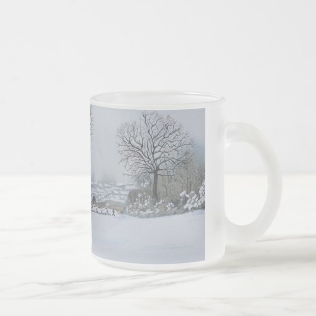 winter landscape snow scene at christmas  frosted glass coffee mug (Right)
