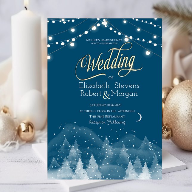 Winter Landscape Snow String Lights Wedding Invitation (Creator Uploaded)