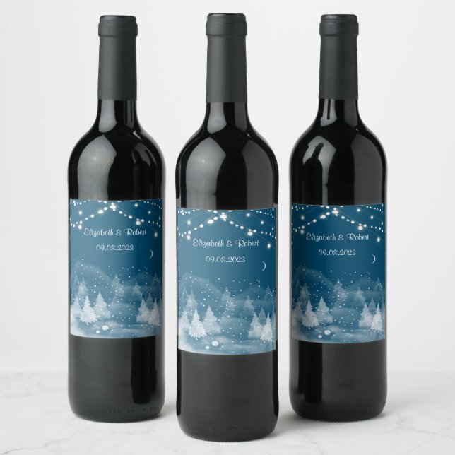 Winter Landscape Snow Wedding Wine Label (Bottles)