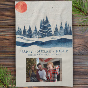 Winter Landscape Snowy Forest Moon Christmas Photo Tea Towel