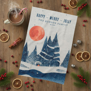 Winter Landscape Snowy Forest Moon Christmas Tea Towel