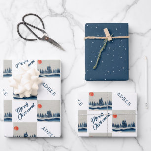 Winter Landscape Snowy Forest Moon Christmas Wrapping Paper Sheet