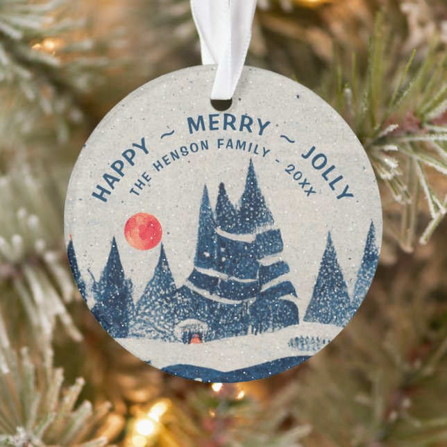 Winter Landscape Snowy Forest Moon Family  Ornament (Tree)