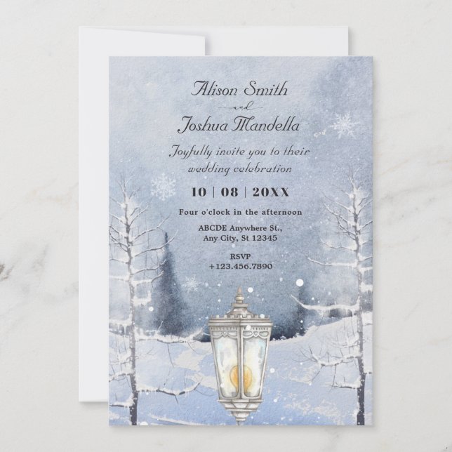 Winter landscape snowy forest wedding invitation (Front)