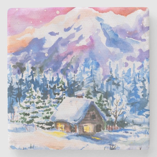 Winter landscape stone coaster (Front)