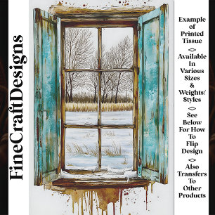 Winter Landscape Through Wood Window AN1 Decoupage Tissue Paper