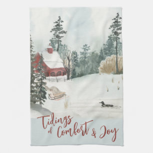 Winter Landscape Tidings of Comfort and Joy Tea Towel