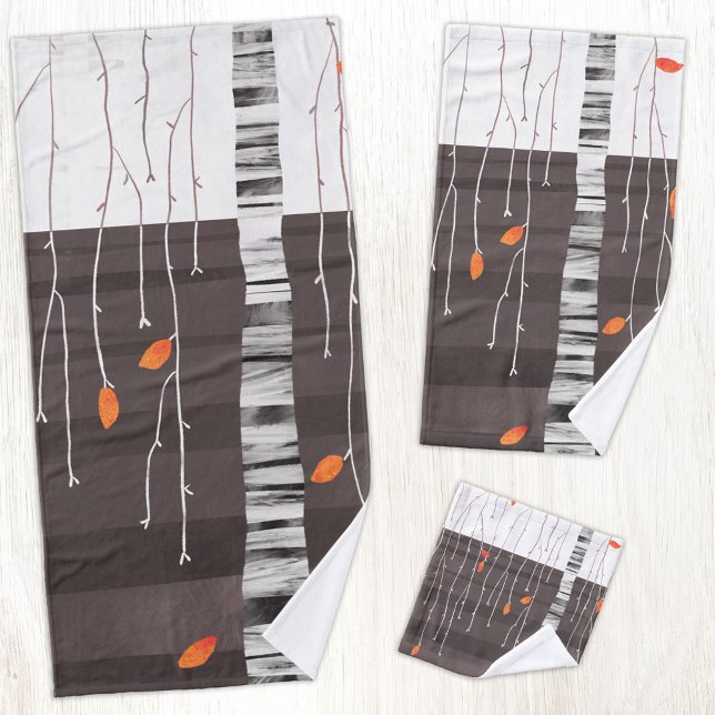 Winter Landscape Tree Painting Bath Towel Set (Modern autumn fall winter tree abstract art bathroom towel set)