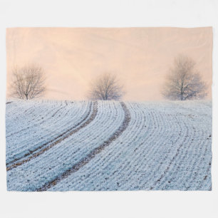 Winter Landscape Trees with Hoarfrost, cosy Fleece Blanket