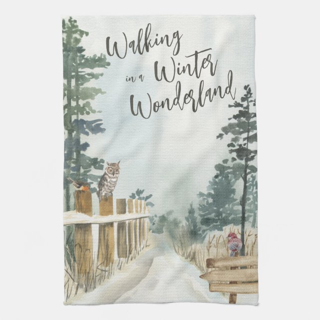Winter Landscape Walking in a Winter Wonderland Tea Towel (Vertical)