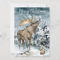 Winter landscape Watercolor Moose Christmas Postca