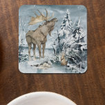 Winter landscape Watercolor Moose   Coaster<br><div class="desc">This design may be personalised by choosing the Edit Design option. You may also transfer onto other items. Contact me at colorflowcreations@gmail.com or use the chat option at the top of the page if you wish to have this design on another product or need assistance with this design. See more...</div>