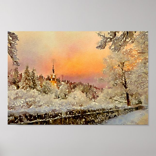 Winter landscape watercolor painting poster (Front)