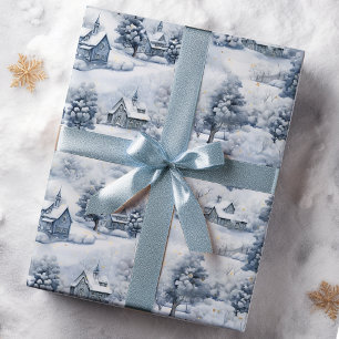 Winter Landscape White and Gray Modern Christmas Wrapping Paper