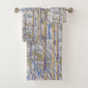 Winter Landscape with Birch Forest in Snow Bath Towel Set