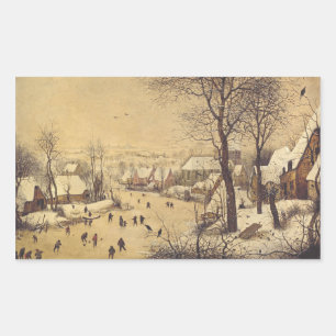 Winter landscape with bird trap by Pieter Brueghel Rectangular Sticker