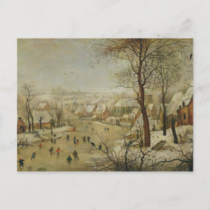 Winter Landscape with Bird Trap (oil on panel) Postcard