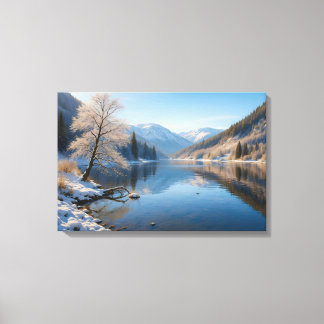 Winter landscape with clear mountain lake canvas print