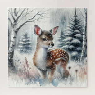 Winter Landscape With Deer Jigsaw Puzzle