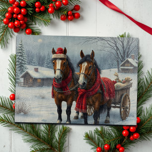 Winter Landscape with Horses and Cabin Cutting Board