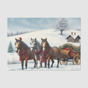 Winter Landscape with Horses and Cabin Tissue Paper