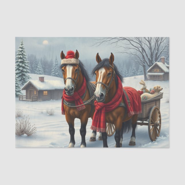 Winter Landscape with Horses and Cabin Tissue Paper (Front)