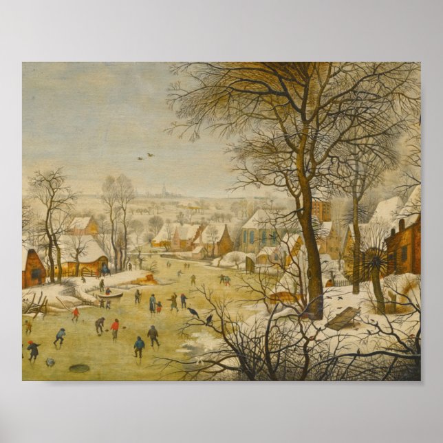 Winter Landscape with Ice Skaters and Bird Trap Poster (Front)