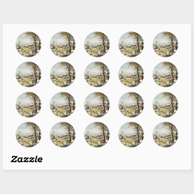 Winter Landscape with Ice skaters Art Classic Round Sticker (Sheet)