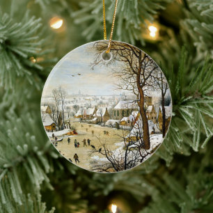 Winter Landscape with Ice skaters, Christmas tree Ceramic Tree Decoration