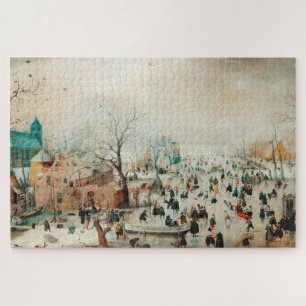 Winter Landscape With Ice Skaters Jigsaw Puzzle