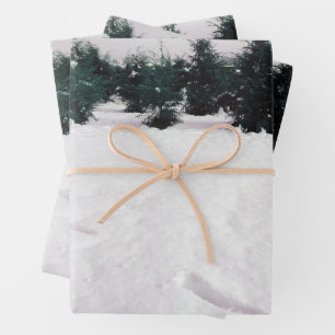 Winter landscape with larches in the snow wrapping paper sheet