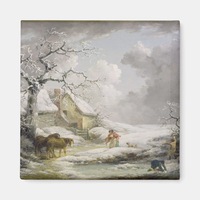 Winter Landscape with Men Snowballing an Old Woman Magnet (Front)
