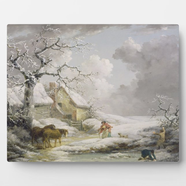 Winter Landscape with Men Snowballing an Old Woman Plaque (Front)