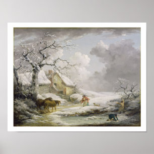Winter Landscape with Men Snowballing an Old Woman Poster