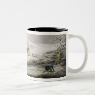 Winter Landscape with Men Snowballing an Old Woman Two-Tone Coffee Mug
