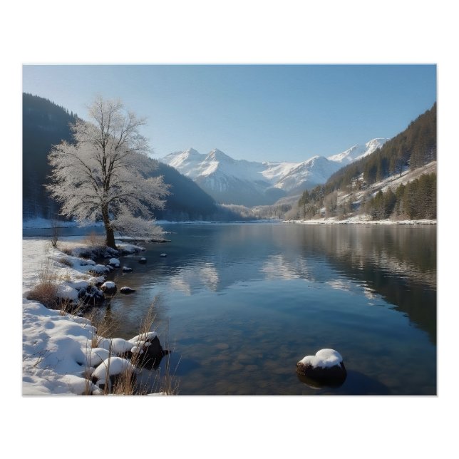 Winter landscape with mountain lake poster (Front)