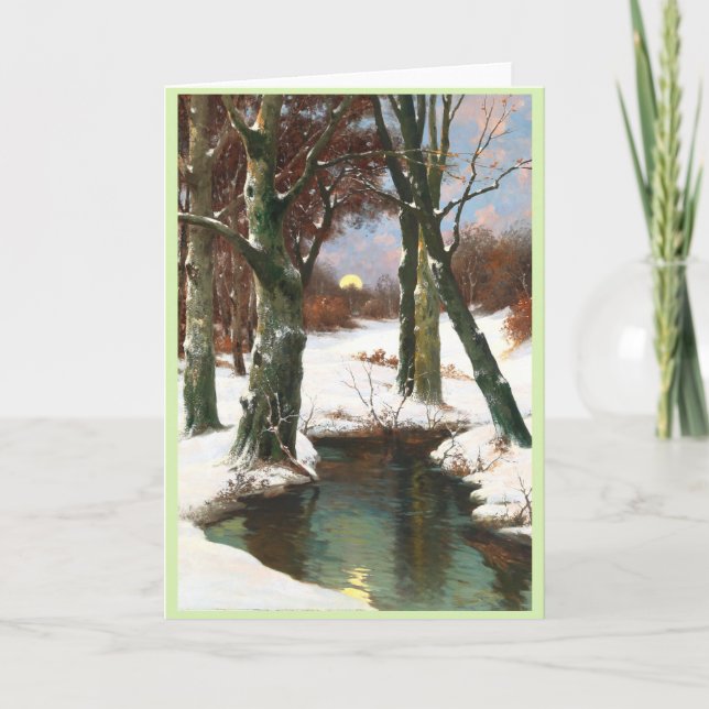 Winter Landscape With Rising Moon Card (Front)