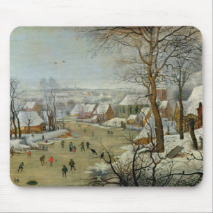 Winter Landscape with Skaters and a Bird Trap Mouse Pad
